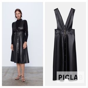 Zara black midi pinafore dress with buttons